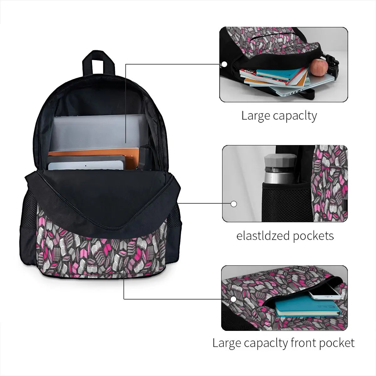 So Many Books Backpacks Men's & Women's School Bags Zipper Close