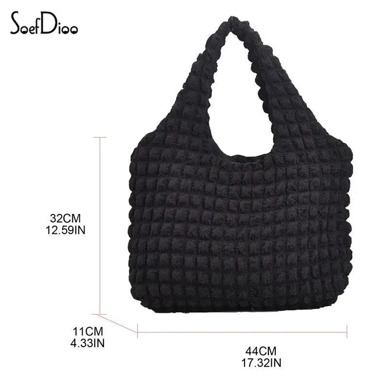 Soefdioo Pleated Shoulder Bag Soft Large Capacity Handbag Women Cloud Tote Bag