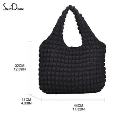 Soefdioo Pleated Shoulder Bag Soft Large Capacity Handbag Women Cloud Tote Bag
