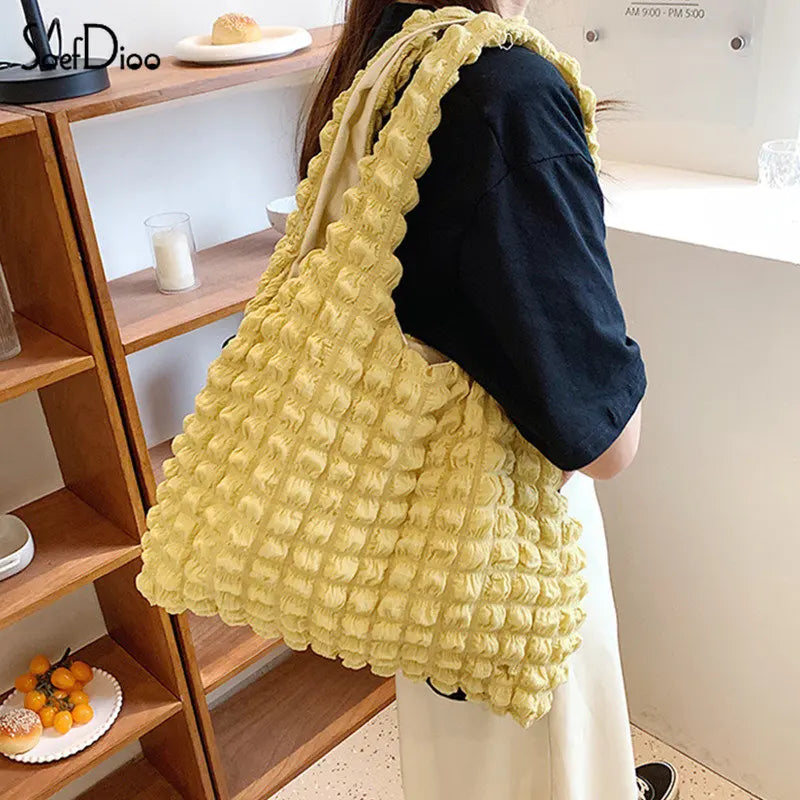 Soefdioo Pleated Shoulder Bag Soft Large Capacity Handbag Women Cloud Tote Bag