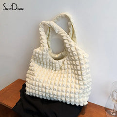 Soefdioo Pleated Shoulder Bag Soft Large Capacity Handbag Women Cloud Tote Bag