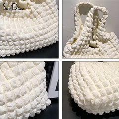 Soefdioo Pleated Shoulder Bag Soft Large Capacity Handbag Women Cloud Tote Bag