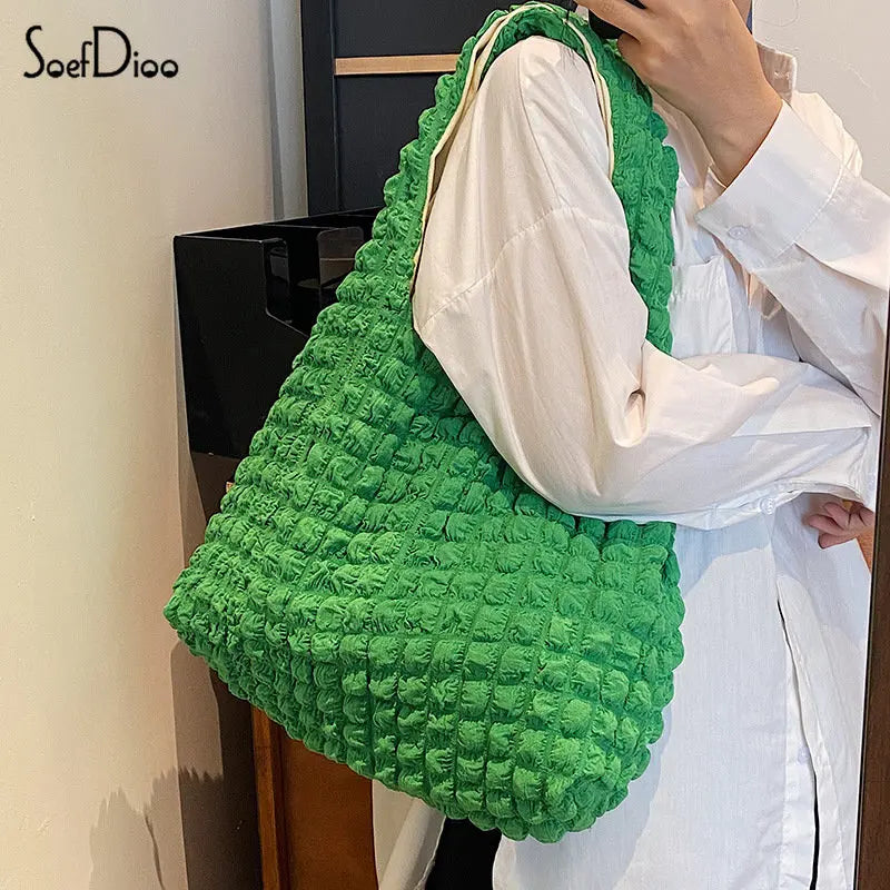 Soefdioo Pleated Shoulder Bag Soft Large Capacity Handbag Women Cloud Tote Bag