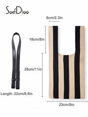 Soefdioo Women's Knot Casual Wide Stripe Handbag Knitted Shoulder Bag