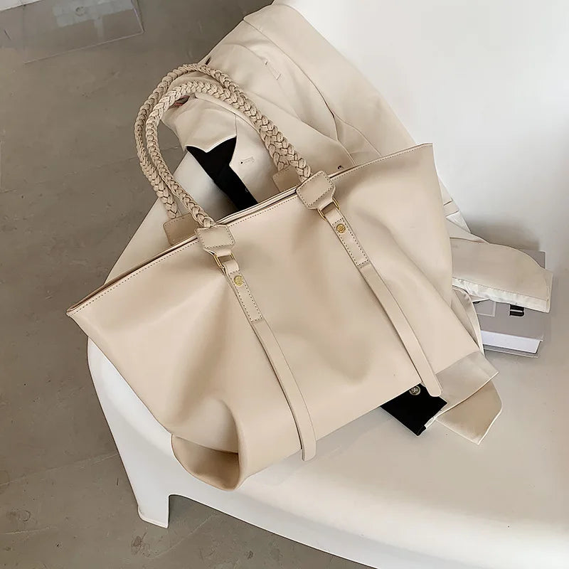 Soft Big Tote Bags For Women Large Capacity A4 Work Female Braiding Shoulder Bag