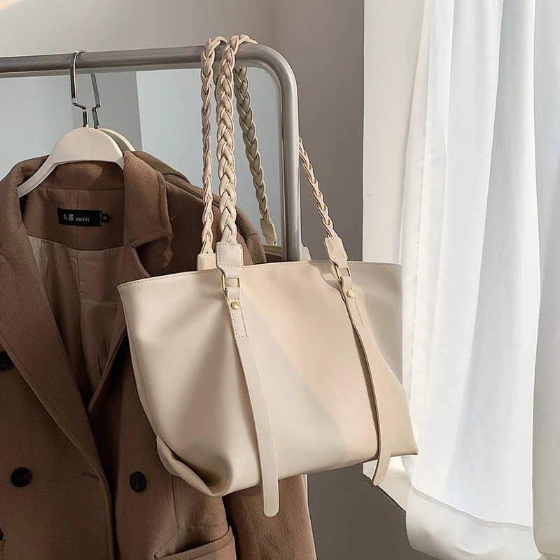 Soft Big Tote Bags For Women Large Capacity A4 Work Female Braiding Shoulder Bag