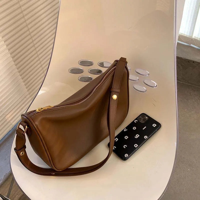 Vintage PU Leather Women Shoulder Bag Zipper Texture Cross Body
