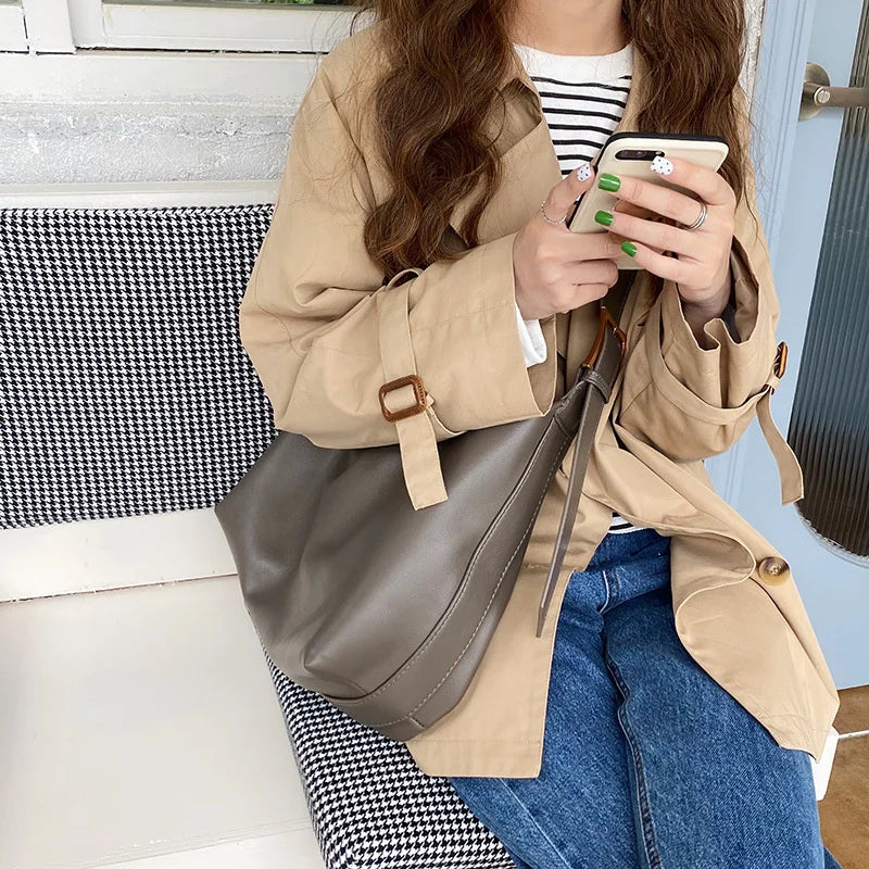 Soft Collapse Style Single Shoulder Bag 14inch Laptop Bag Big Bag Women's Sling
