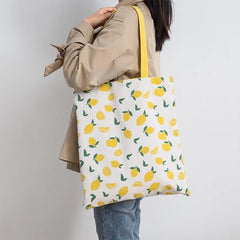 Cotton Linen Shoulder Bag Floral Tote for Women Shopping Canvas Handbag