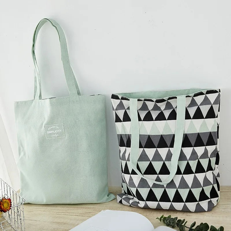 Cotton Linen Shoulder Bag Floral Tote for Women Shopping Canvas Handbag
