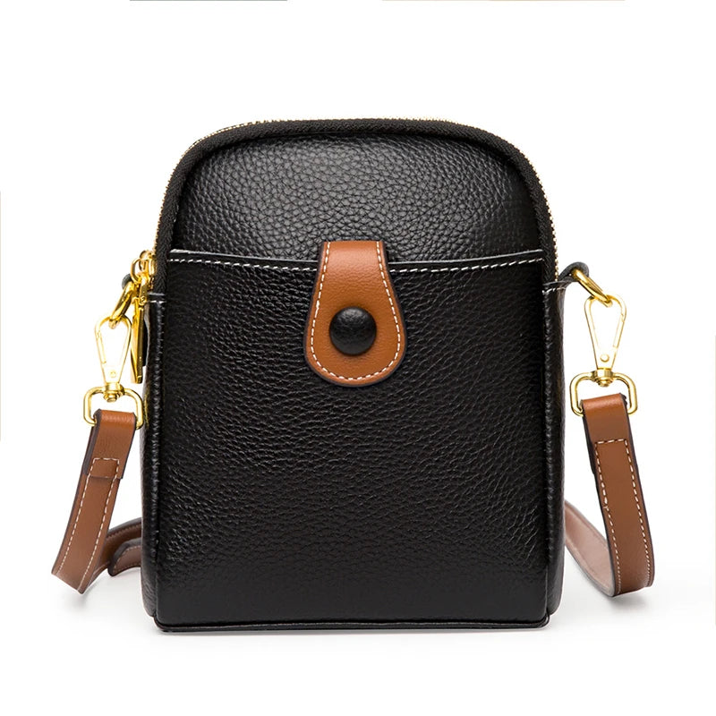 Soft Cow Leather Purses Women Phone Bag Button Crossbody Bags for Lady