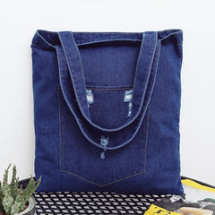 Soft Denim Ripped Zipper Shoulder Bag Female Student Lightweight Tote Bag