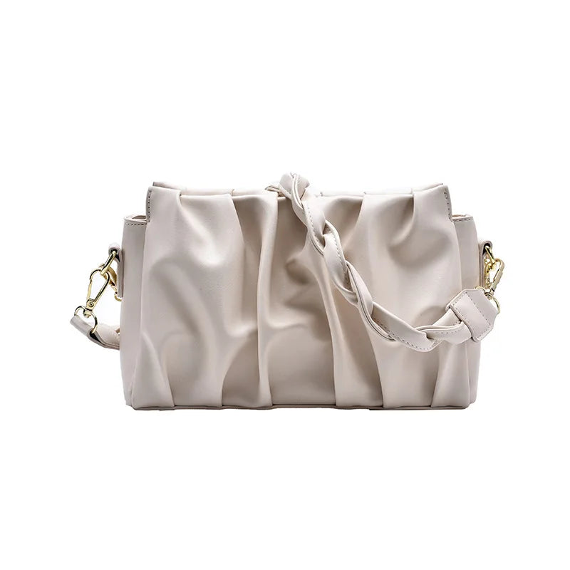 Soft-Faced Solid Folds Magnetic Buckle Handbag Women Zipper PU Underarm Shoulder