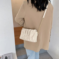 Soft-Faced Solid Folds Magnetic Buckle Handbag Women Zipper PU Underarm Shoulder