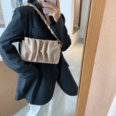 Soft-Faced Solid Folds Magnetic Buckle Handbag Women Zipper PU Underarm Shoulder