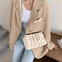 Soft-Faced Solid Folds Magnetic Buckle Handbag Women Zipper PU Underarm Shoulder