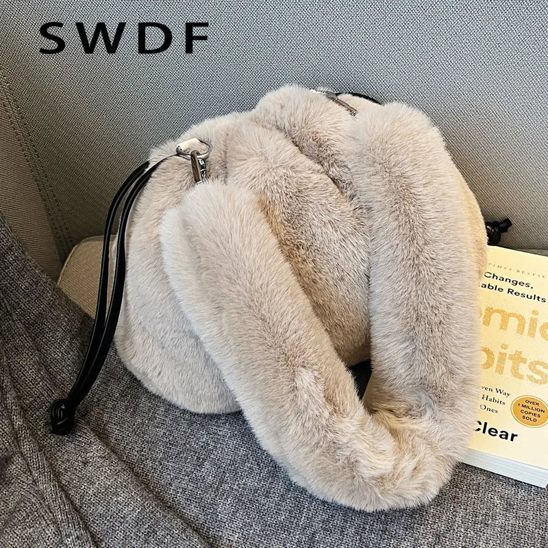 Faux Fur Shoulder Bags for Women Ladies Plush Hand Bags Clutch Purse