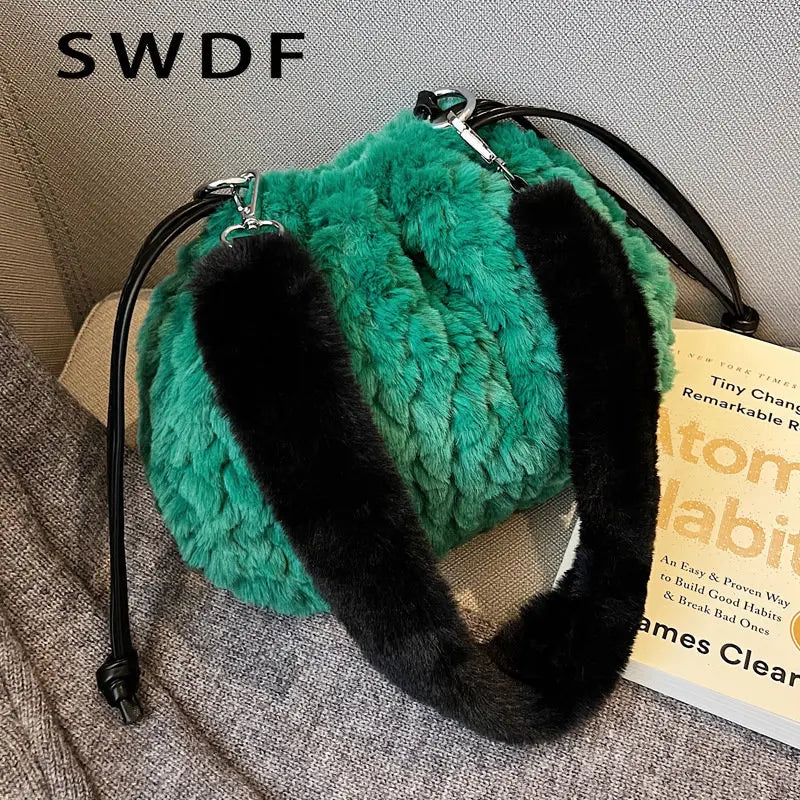 Faux Fur Shoulder Bags for Women Ladies Plush Hand Bags Clutch Purse
