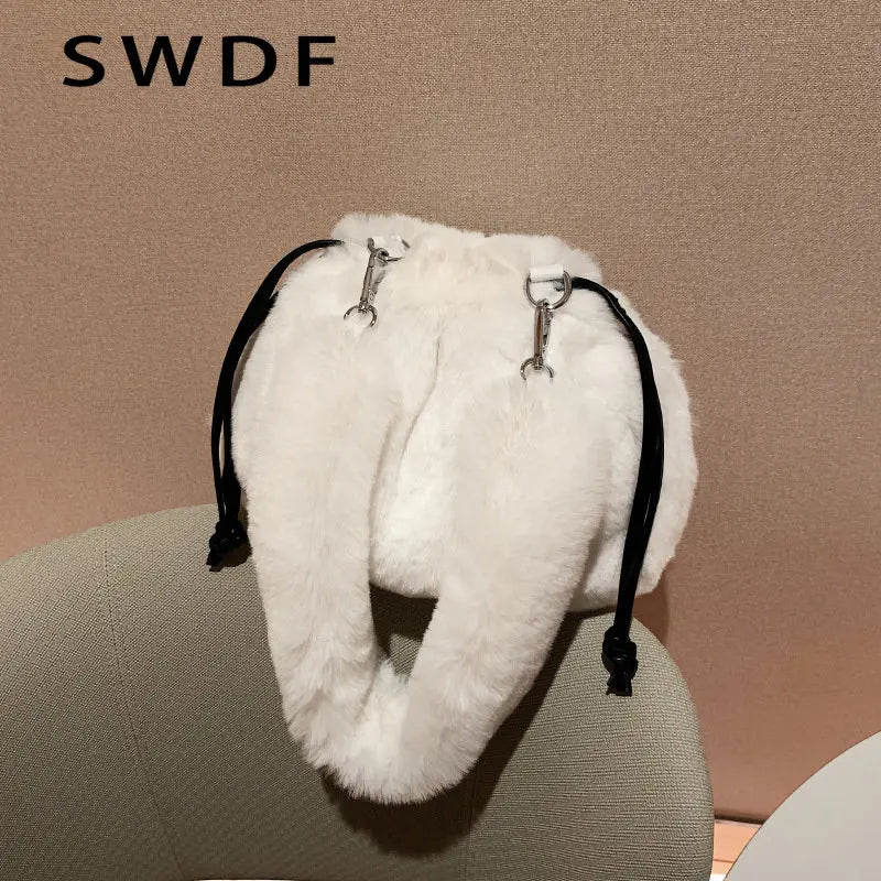 Faux Fur Shoulder Bags for Women Ladies Plush Hand Bags Clutch Purse