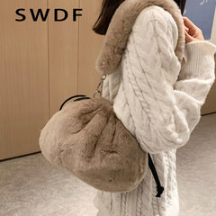 Faux Fur Shoulder Bags for Women Ladies Plush Hand Bags Clutch Purse