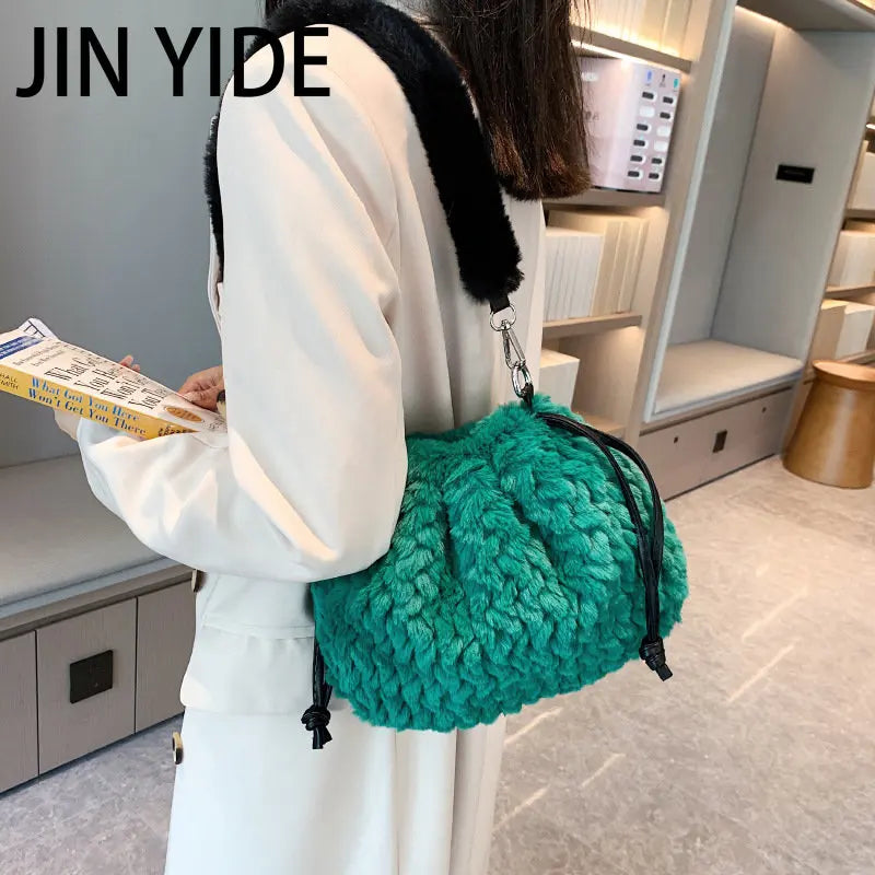 Soft Faux Fur Shoulder Bags Women Ladies Plush Hand Bags Clutch Purse