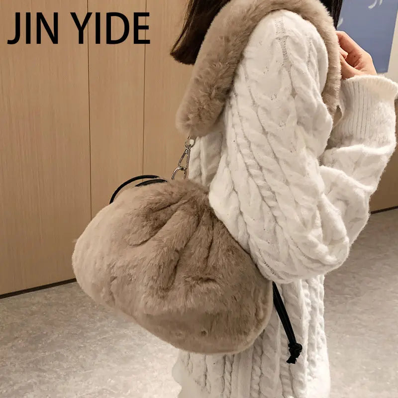Soft Faux Fur Shoulder Bags Women Ladies Plush Hand Bags Clutch Purse