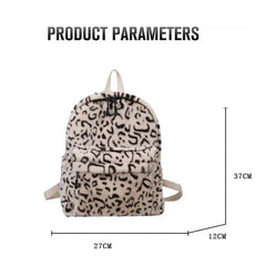 Leopard Print Women Backpack Large Capacity Soft Faux Fur School Bag for Girls