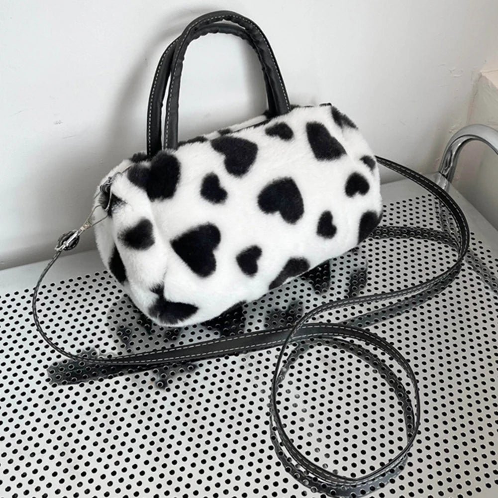 Fluffy LOVE Print Plush Handbag Small Purse Female Furry Shoulder Armpit Bag