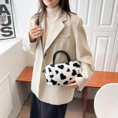 Fluffy LOVE Print Plush Handbag Small Purse Female Furry Shoulder Armpit Bag