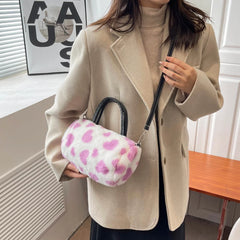 Fluffy LOVE Print Plush Handbag Small Purse Female Furry Shoulder Armpit Bag