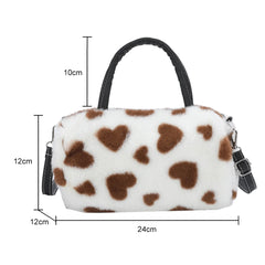 Fluffy LOVE Print Plush Handbag Small Purse Female Furry Shoulder Armpit Bag