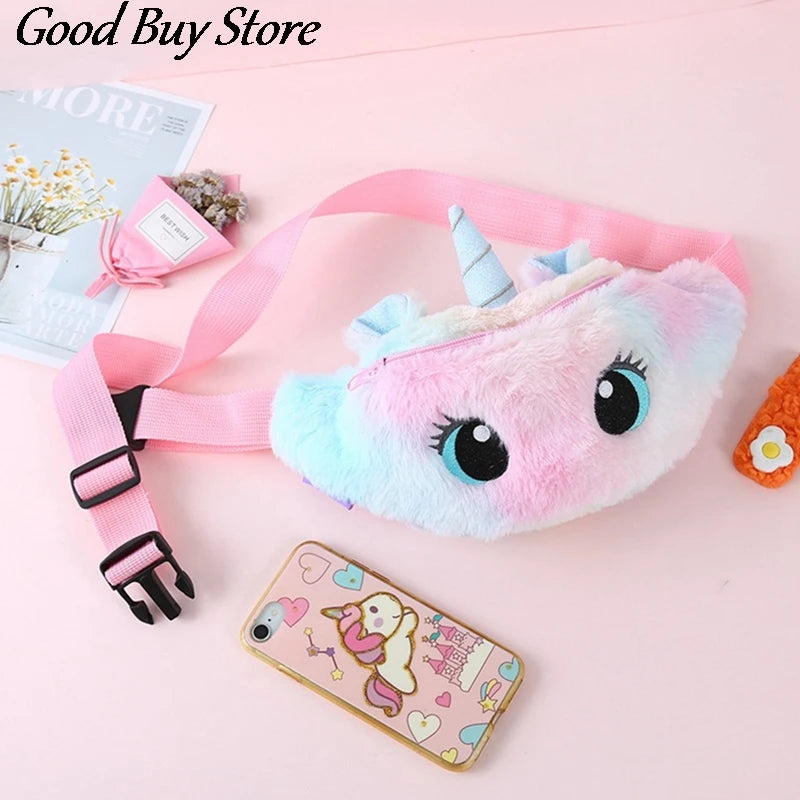 Soft Fur Waist Bag Unicorn Pocket Purse Pink Plush Waist Bags