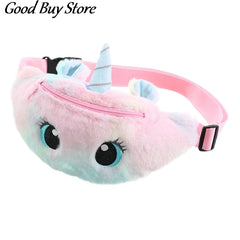 Soft Fur Waist Bag Unicorn Pocket Purse Pink Plush Waist Bags