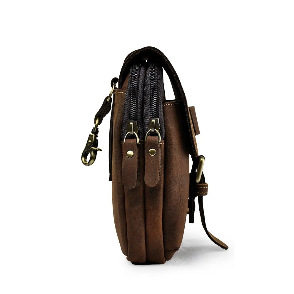 Small Leather Travel Bag Waist Pack Phone Pouch Men 014