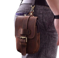 Small Leather Travel Bag Waist Pack Phone Pouch Men 014