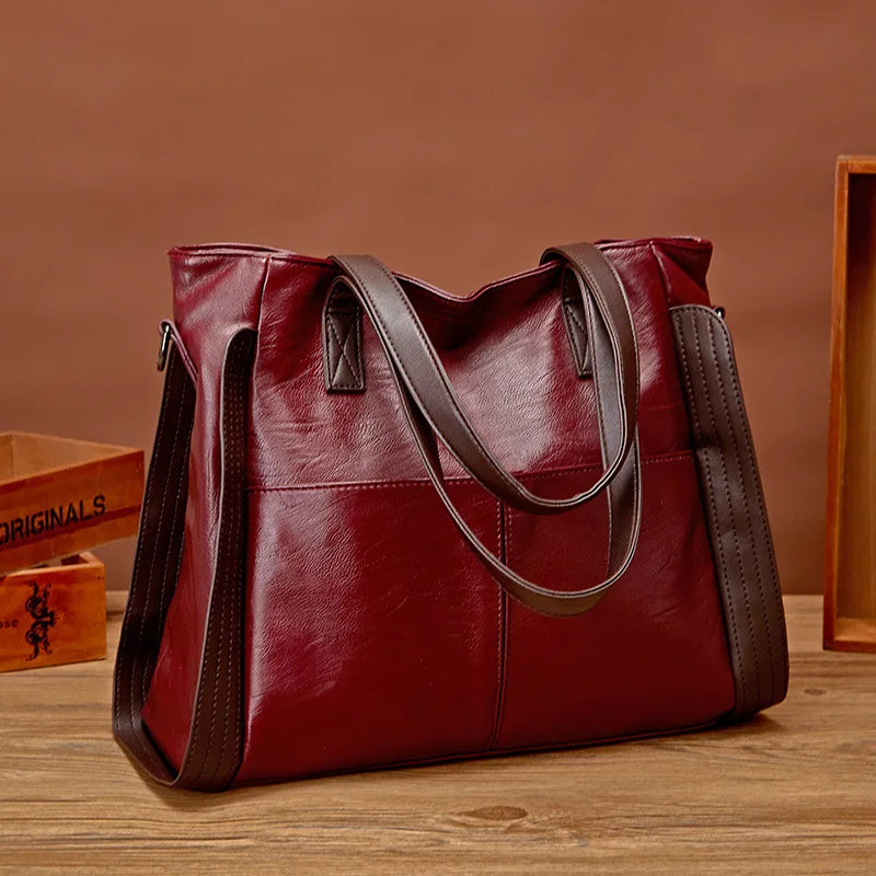 Soft Leather Antique Handbag Shoulder Bag Women Large Capacity Tote Bucket Bag