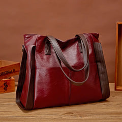 Soft Leather Antique Handbag Shoulder Bag Women Large Capacity Tote Bucket Bag