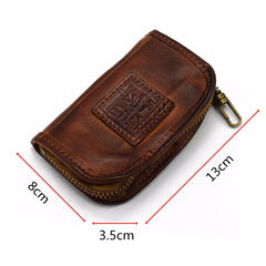 Vintage Car Key Holder Soft Leather Key Pouch Zipper Bag for Men