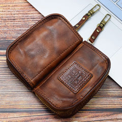 Vintage Car Key Holder Soft Leather Key Pouch Zipper Bag for Men