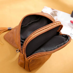 Soft Leather Crossbody Bag with Tassel Shoulder Strap