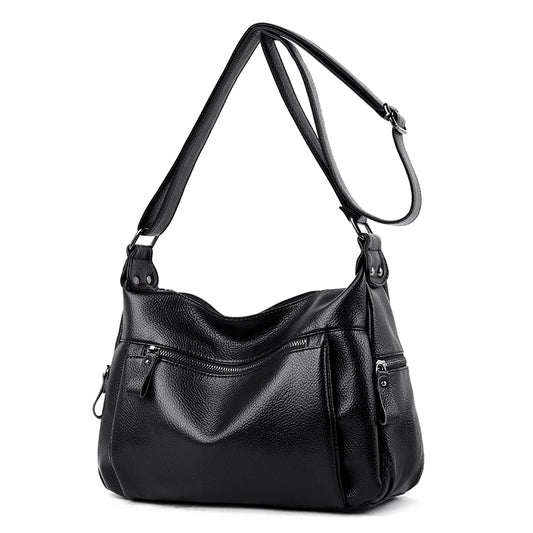 Soft Leather Ladies Messenger Bag Female Boston Zippers Handbag Purse