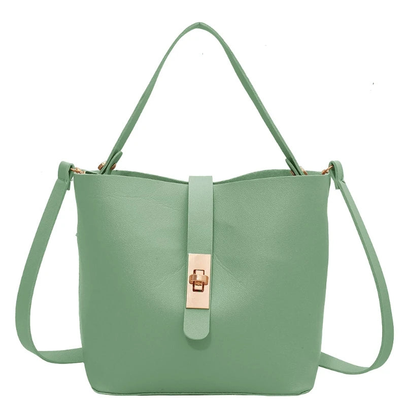 Vintage PU Leather Bucket Tote Shoulder Bag Women Handbags