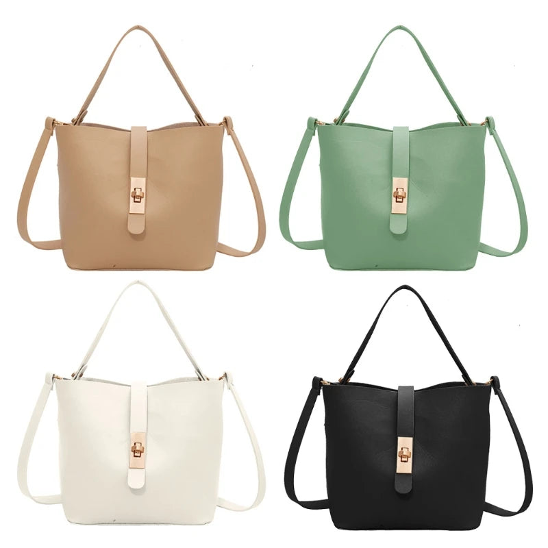 Vintage PU Leather Bucket Tote Shoulder Bag Women Handbags