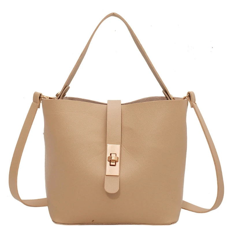 Vintage PU Leather Bucket Tote Shoulder Bag Women Handbags