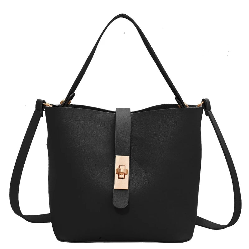Vintage PU Leather Bucket Tote Shoulder Bag Women Handbags