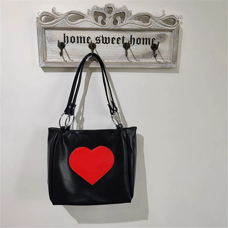 Large Capacity Love Heart Tote Handbag Soft Leather Shoulder Bag for Women