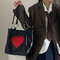 Large Capacity Love Heart Tote Handbag Soft Leather Shoulder Bag for Women