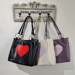 Large Capacity Love Heart Tote Handbag Soft Leather Shoulder Bag for Women