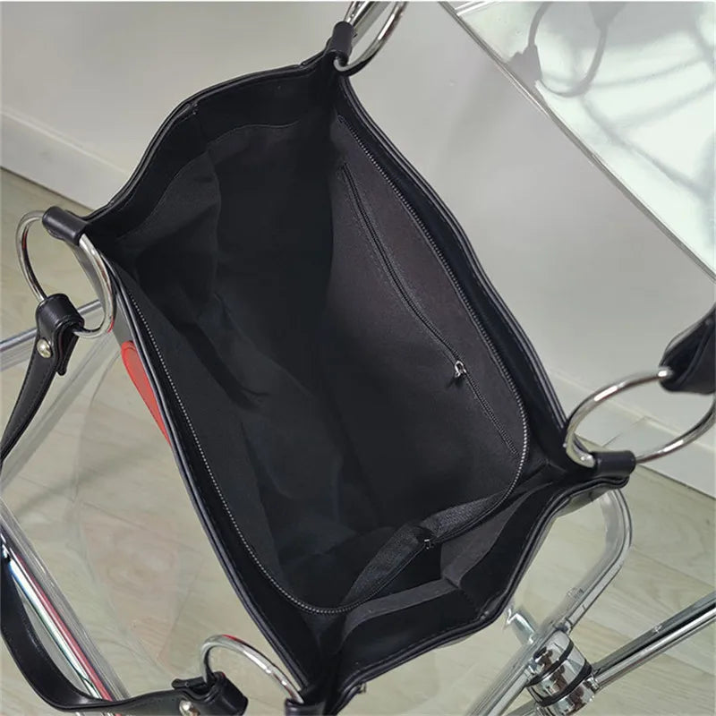 Large Capacity Love Heart Tote Handbag Soft Leather Shoulder Bag for Women