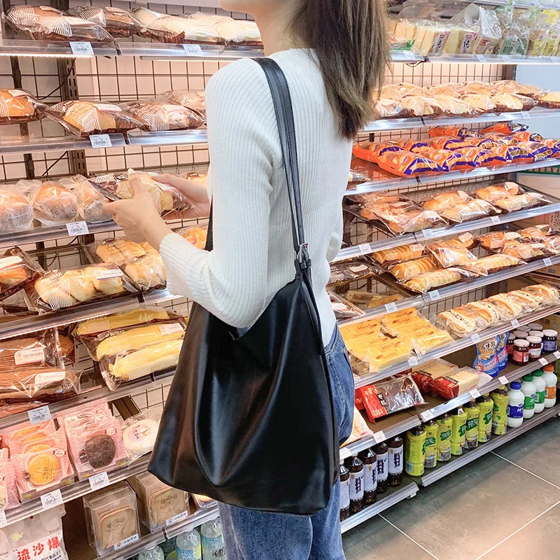 Soft Leather Totes Women Shoulder Bags Preppy Book Bag Vintage Handbag